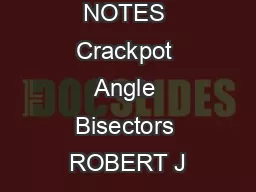 NOTES Crackpot Angle Bisectors ROBERT J