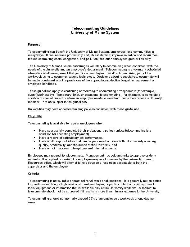 Telecommuting Guidelines University of Maine System