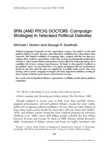 SPIN(ANDPITCH)DOCTORS:CampaignStrategiesinTelevisedPoliticalDebatesMic