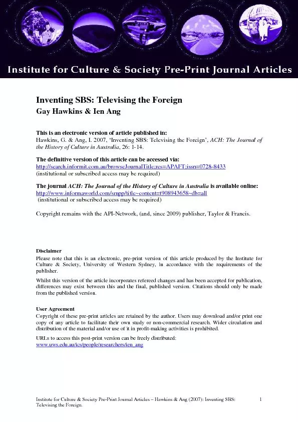 Institute for Culture & SocietyPrePrint Journal Articles Hawkins & Ang