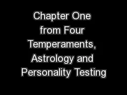 Chapter One from Four Temperaments, Astrology and Personality Testing