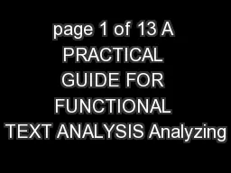 page 1 of 13 A PRACTICAL GUIDE FOR FUNCTIONAL TEXT ANALYSIS Analyzing
