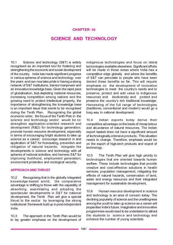 CHAPTER -10SCIENCE AND TECHNOLOGY10.1Science and technology (S&T) is w