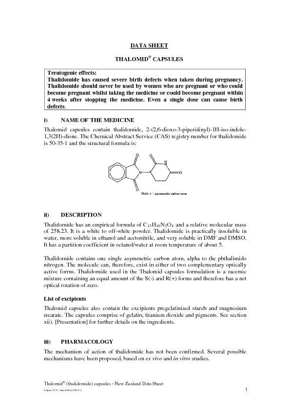 Thalomid(thalidomide) capsulesNew Zealand Data SheetCelgene 1.9June(CC