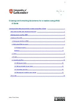 Author Emma Davies Creating and formatting documents for e readers using ePub A Guide