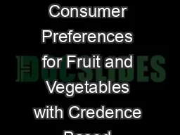 International Food and Agribusiness Management Review Volume   Issue   Consumer Preferences