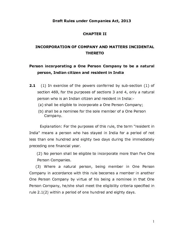 Draft Rules under Companies Act, 2013