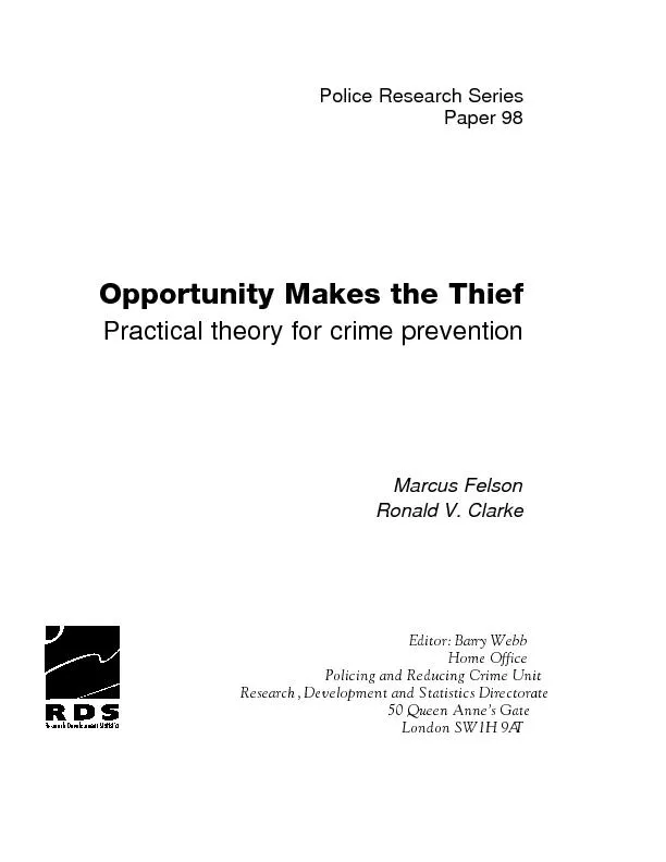 Police Research Series Paper 98Opportunity Makes the ThiefPractical th