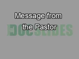 Message from the Pastor
