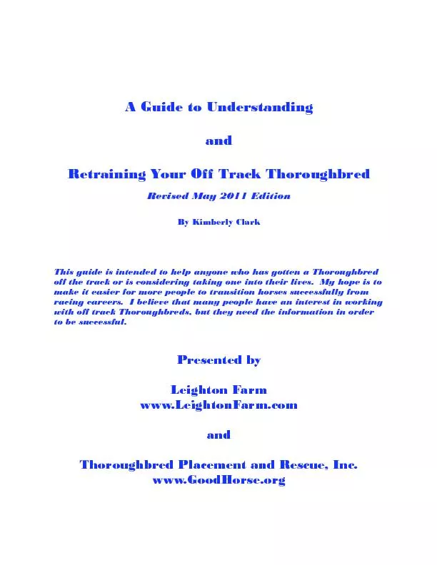 Retraining Your Off Track Thoroughbred Revised May 2011 Edition This g