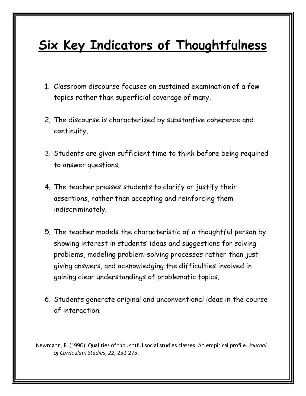 Six Key Indicators of Thoughtfulness