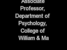 Associate Professor, Department of Psychology, College of William & Ma
