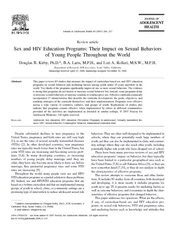 ReviewarticleSexandHIVEducationPrograms:TheirImpactonSexualBehaviorsof