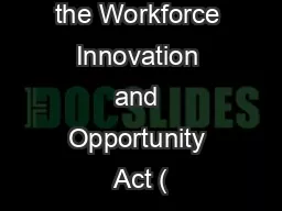 Implementing the Workforce Innovation and Opportunity Act (