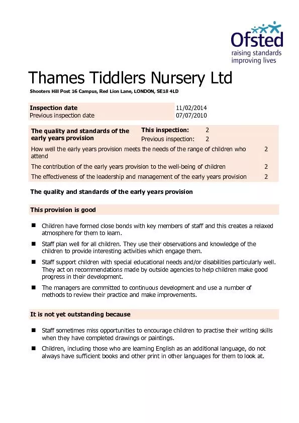 Thames Tiddlers Nursery Ltd