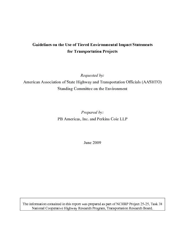 Guidelines on the Use of Tiered Environmental Impact Statements for Tr