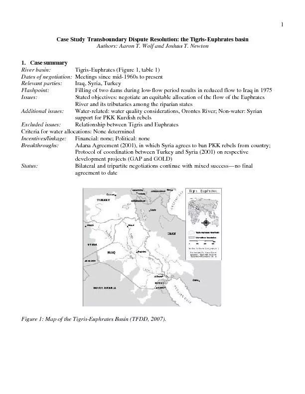 Case Study Transboundary Dispute Resolution: the TigrisEuphrates basin