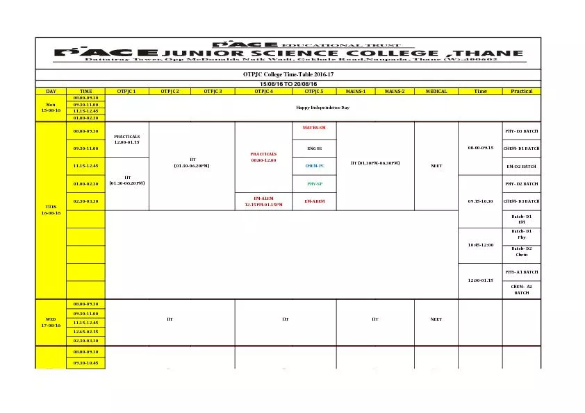 OTPJC College Time-Table 2016-17