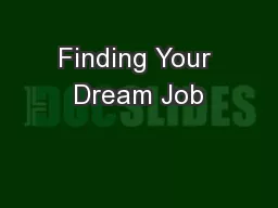 Finding Your Dream Job