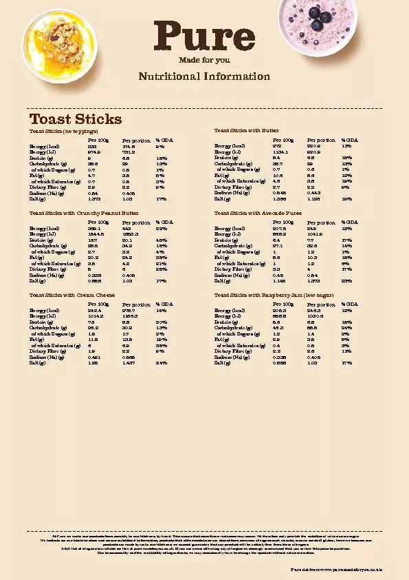 Toast SticksNutritional Information