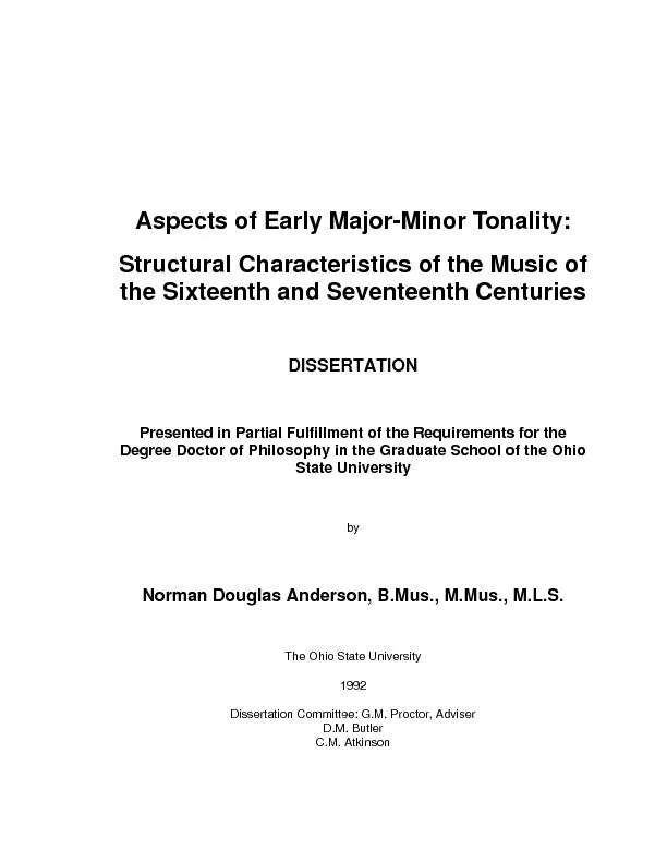 Aspects of Early Major-Minor Tonality: Structural Characteristics of t