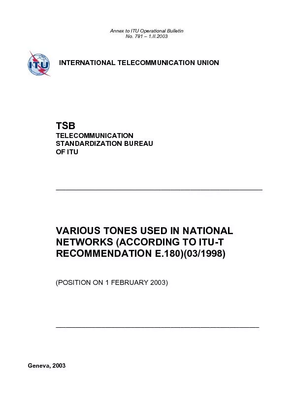 Annex to ITU Operational Bulletin  No. 781 