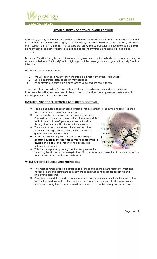 Page 1 of 19 AVOID SURGERY FOR TONSILS AND ADENOID