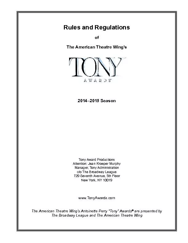 The Tony AwardsRules and Regulations 2014