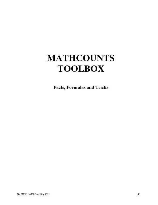 MATHCOUNTS Coaching Kit Facts, Formulas and Tricks