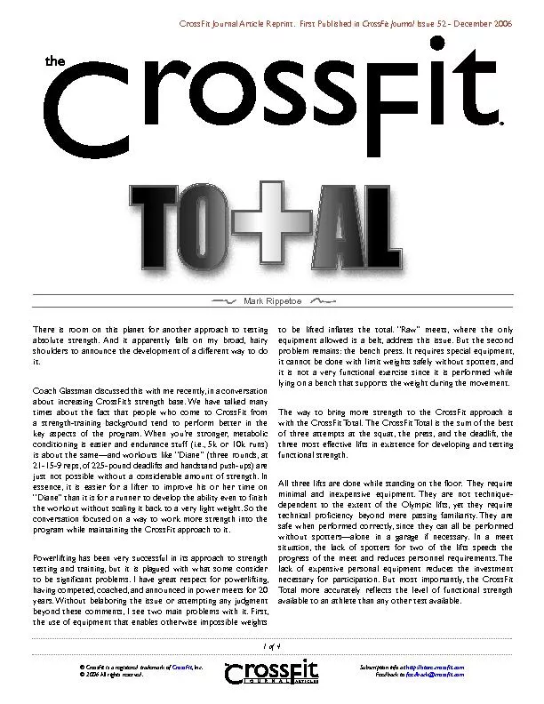 CrossFit Journal Article Reprint.  First Published in