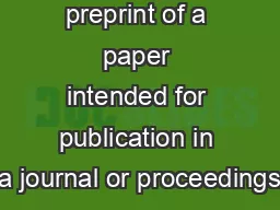 This is a preprint of a paper intended for publication in a journal or proceedings