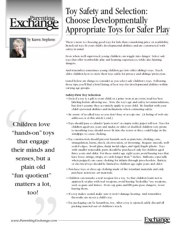 Toy Safety and Selection:Appropriate Toys for Safer PlayThere
