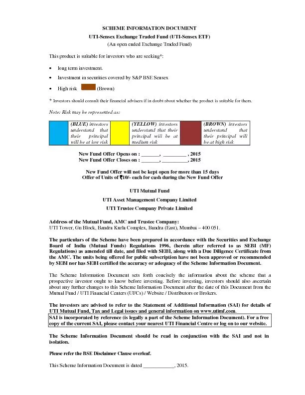 SCHEME INFORMATION DOCUMENT UTI-Sensex Exchange Traded Fund (UTI-Sense