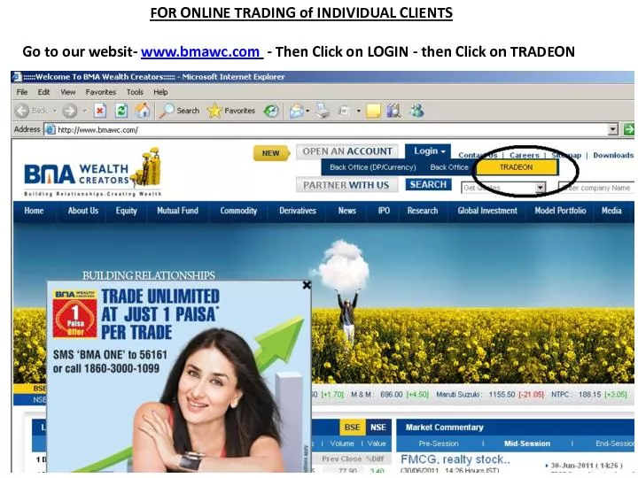 FOR ONLINE TRADING of INDIVIDUAL CLIENTS