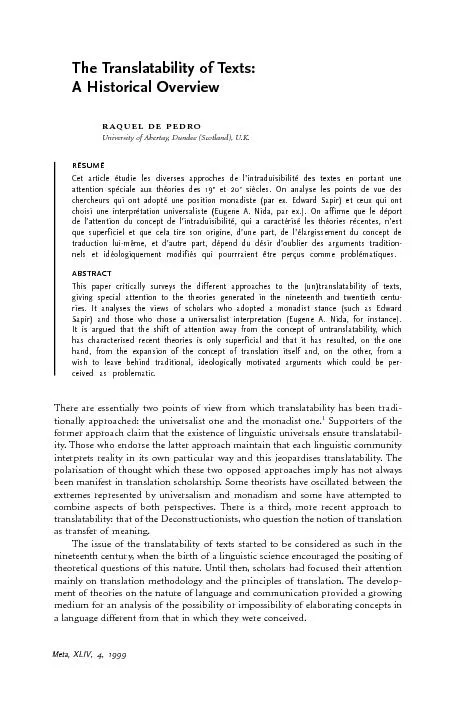The Translatability of Texts:raquel de pedroUniversity of Abertay, Dun