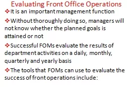 Evaluating Front Office Operations