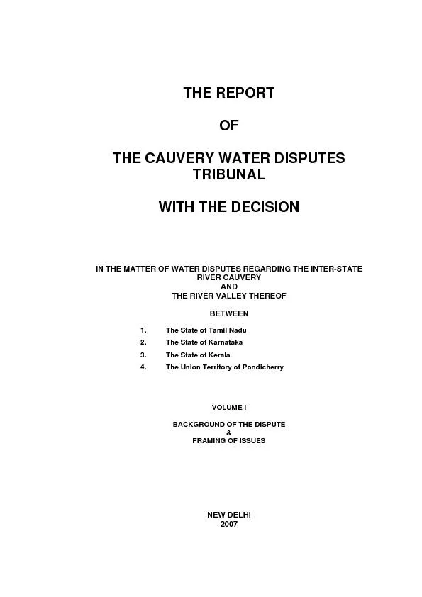 THE REPORT  OF  THE CAUVERY WATER DISPUTES TRIBUNAL  WITH THE DECISION