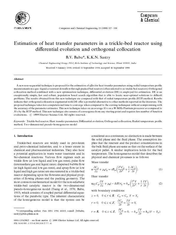Inthetypicaloperationofatrickle-bedreactortheheattransferparameters,th