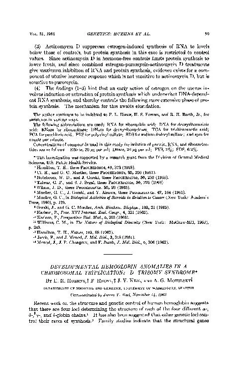 VOL.51,1964GENETICS:HUEHNSETAL.89(3)ActinomycinDsuppressesestrogen-ind