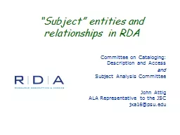 “Subject” entities and relationships in RDA