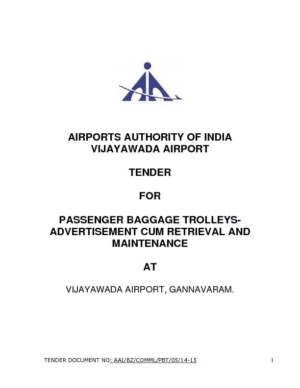 AIRPORTS AUTHORITY OF INDIA VIJAYAWADA AIRPORT TENDER  FOR PASSENGER B