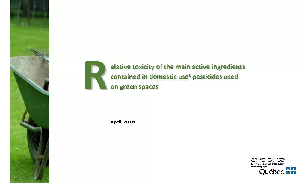 Elative toxicity of the main active ingredients