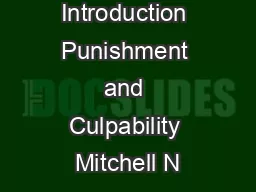 Introduction Punishment and Culpability Mitchell N