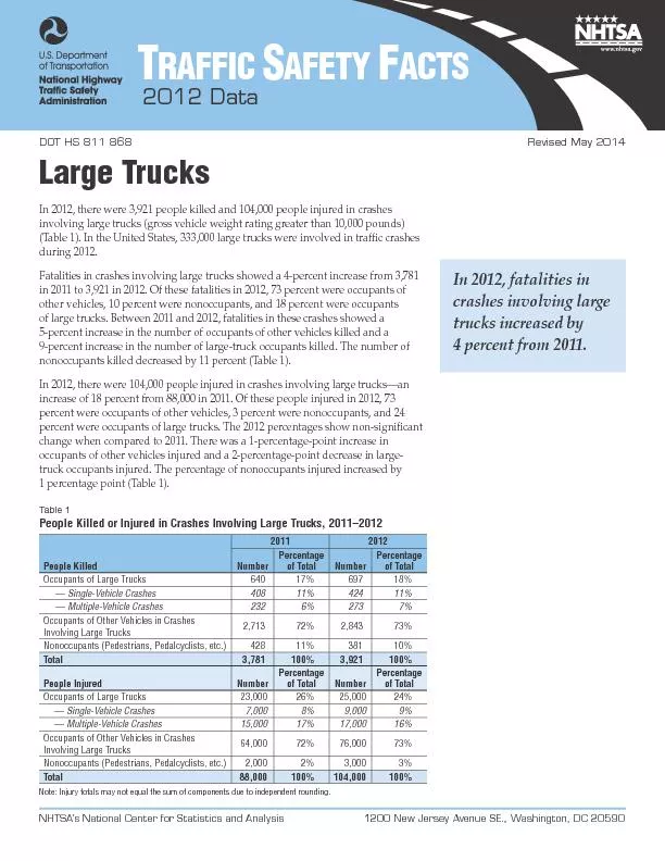 Large TrucksIn 2012, there were 3,921 people killed and 104,000 people