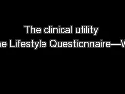 The clinical utility of The Lifestyle Questionnaire—Weigh