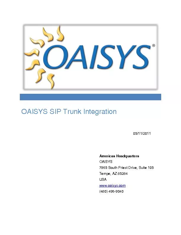 OAISYS SIP Trunk Integration
