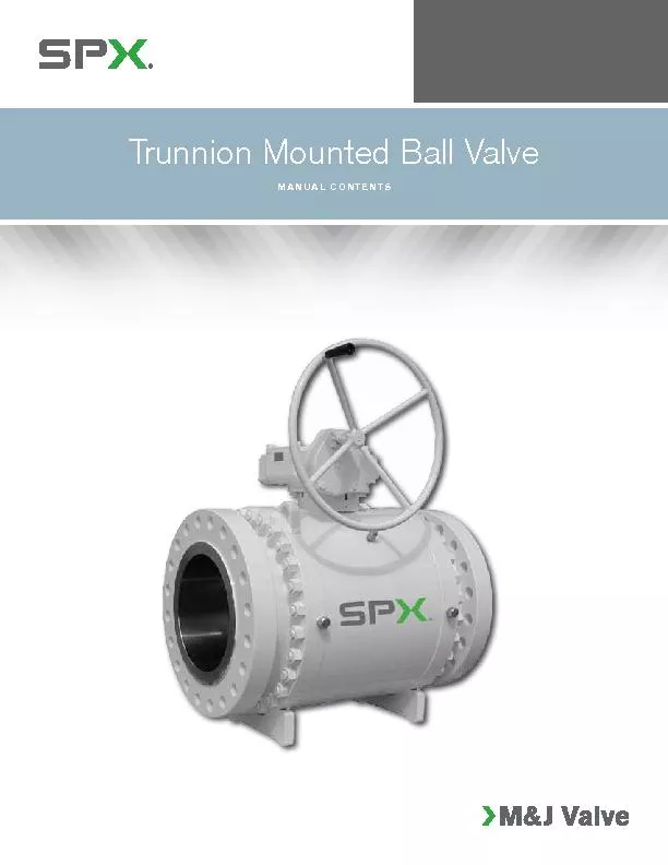 Trunnion Mounted Ball ValveMANUAL CONTENTS