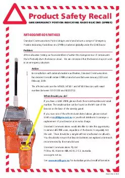 Product Safety Recall GME E MERGE NCY PO ITION NDICATIN RADIO B ACON EP RB M M  Standard Communications Pty Ltd designs and manufactures a range of Emergency Position Indicating Radio Beacons EPIRBs m