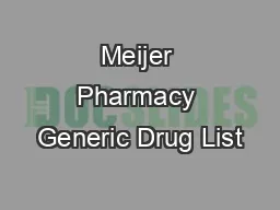 Meijer Pharmacy Generic Drug List