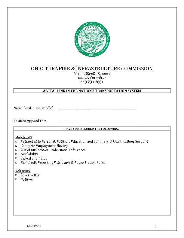 OHIO TURNPIKE & INFRASTRUCTURE COMMISSION682 PROSPECT STREETBEREA, OH
